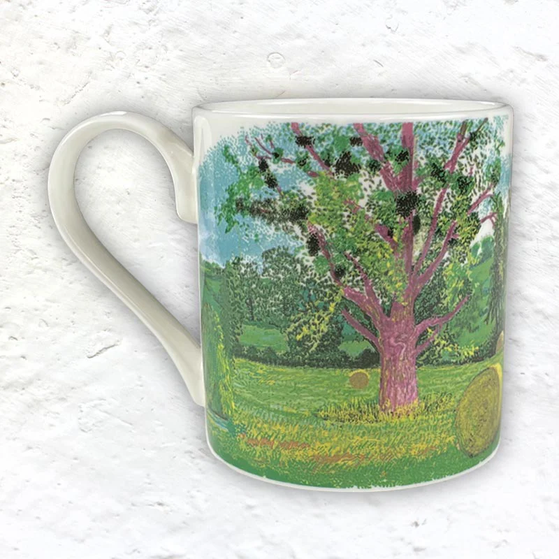 A Year in Normandie Mug by David Hockney (Purple Tree and Hay Bales) - Image 2