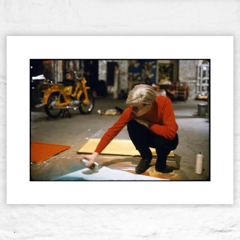 Andy with Spraypaint and Moped, The Factory, NYC, circa 1965 poster by Nat Finkelstein
