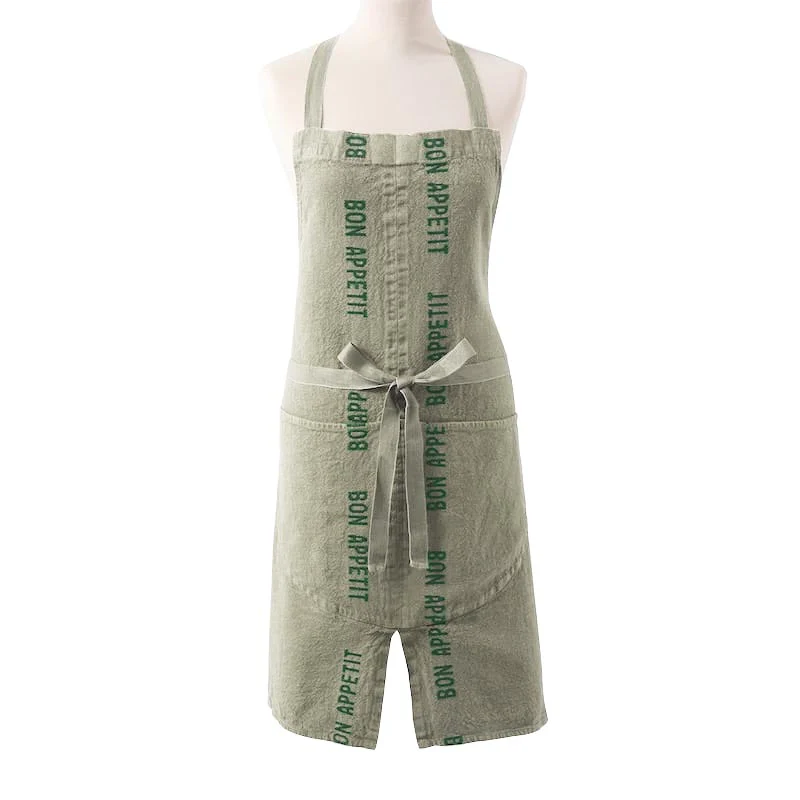 Bon Appetit 100% Linen Apron - Khaki - by Charvet Editions - Image 2