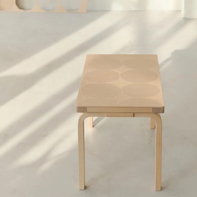 Bench 153B - Kivet - des. Alvar Aalto 1945, Pattern des. Maija Isola 1956, made by Artek + Marimekko - Image 3
