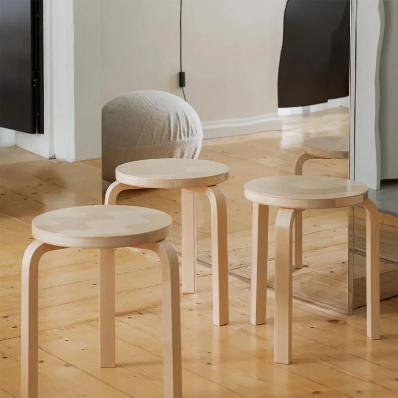 Stool 60 - Kivet - des. Alvar Aalto 1933, Pattern des. Maija Isola 1956, made by Artek + Marimekko - Image 3