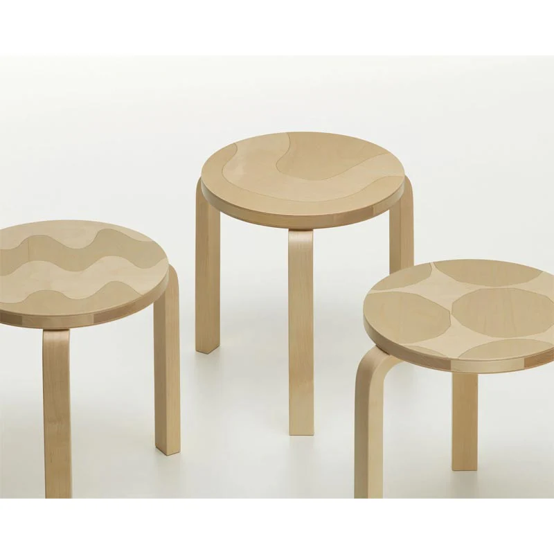 Stool 60 - Kivet - des. Alvar Aalto 1933, Pattern des. Maija Isola 1956, made by Artek + Marimekko - Image 5
