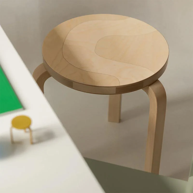Stool 60 - Seireeni - des. Alvar Aalto 1933, Pattern des. Maija Isola 1964, made by Artek + Marimekko - Image 6