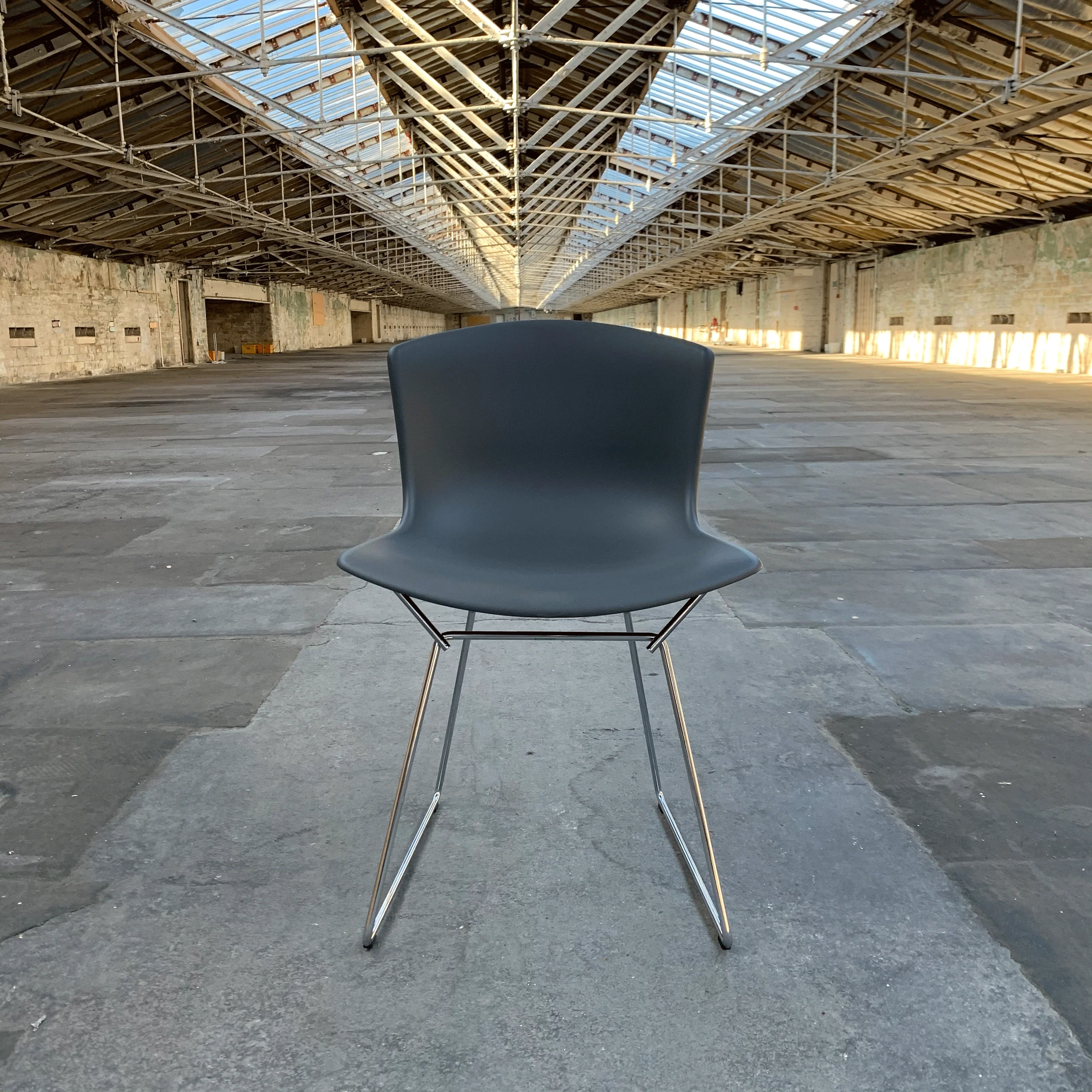 Bertoia Plastic Side Chair des. Harry Bertoia, 1956 - grey shell / chrome base (made by Knoll) - Image 2
