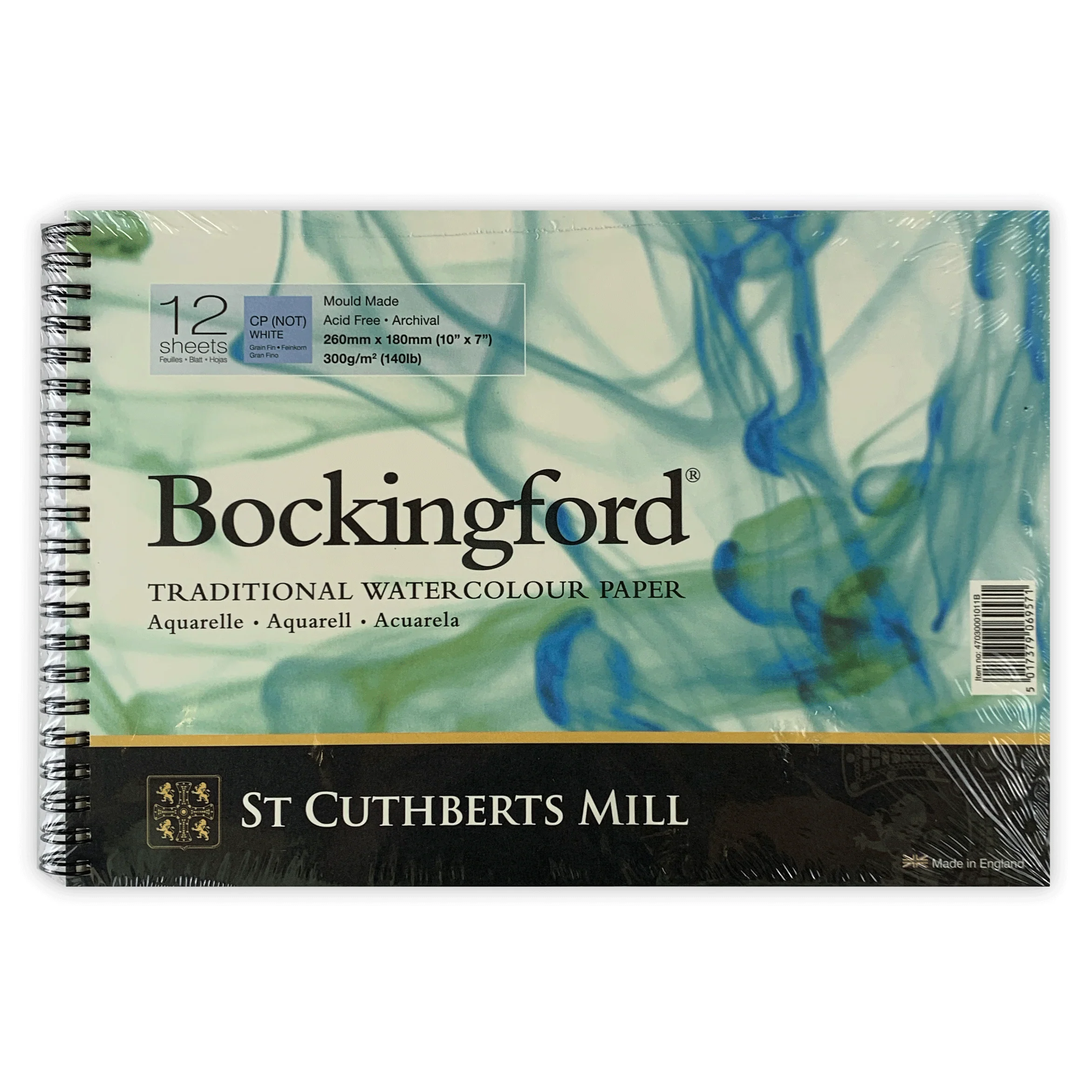 Bockingford wire bound watercolour pad, 10 x 7", 12 sheets, cold pressed (green pad)” - Image 2