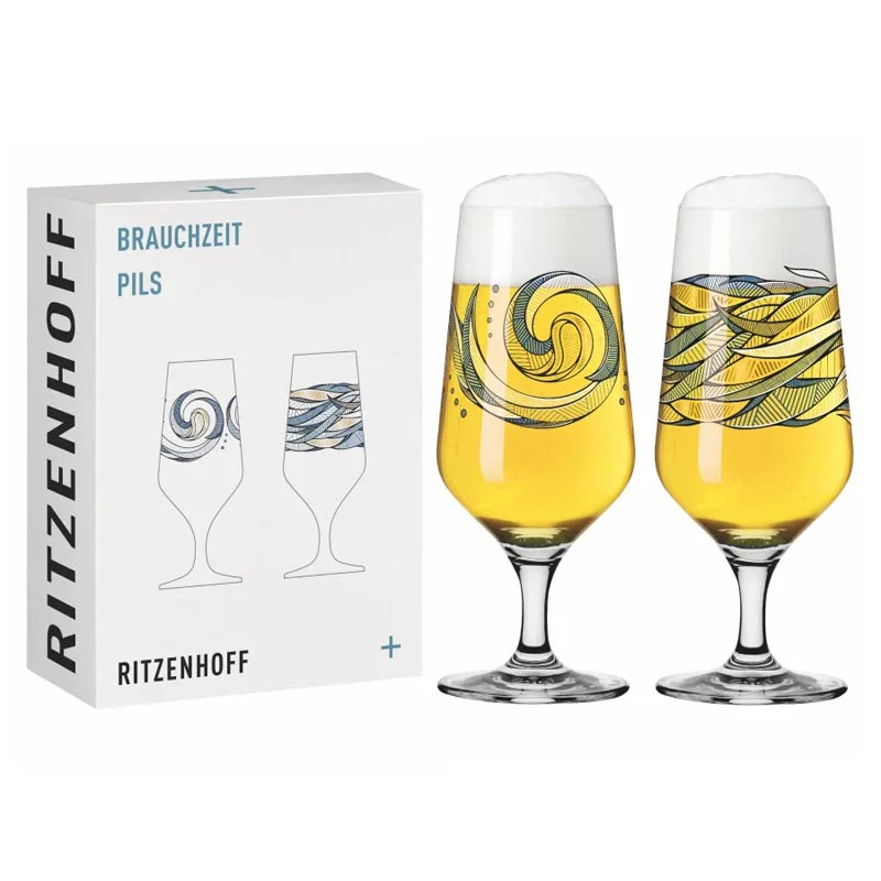 Brauchzeit Pils Glass Set with Water Illustration des. Andreas Preis for Ritzenhoff - Image 2