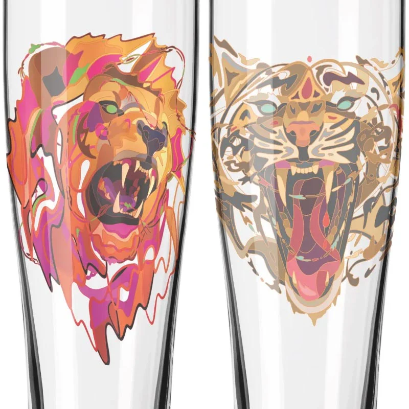 Brauchzeit Weizen set featuring Lion and Tiger illustrations - des. Justin Maller for Ritzenhoff - Image 2