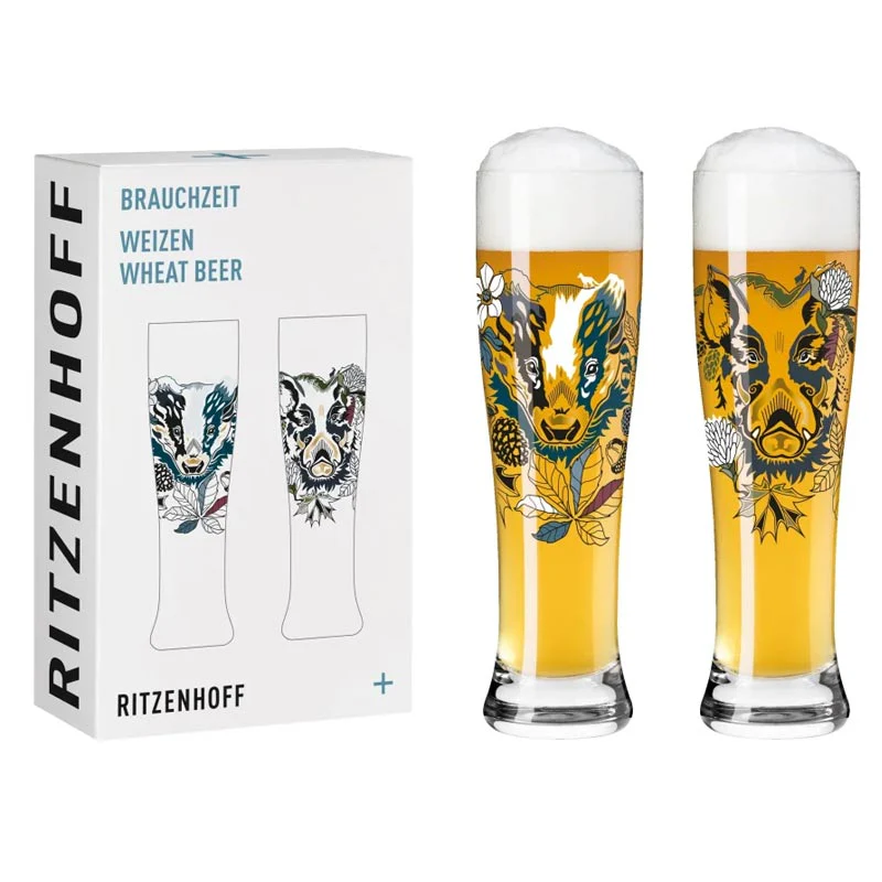 Brauchzeit 'Weizen' (Wheat Beer) Glass Set featuring Wild Boar and Badger Illustration, des. Petra Mohr for Ritzenhoff - Image 2