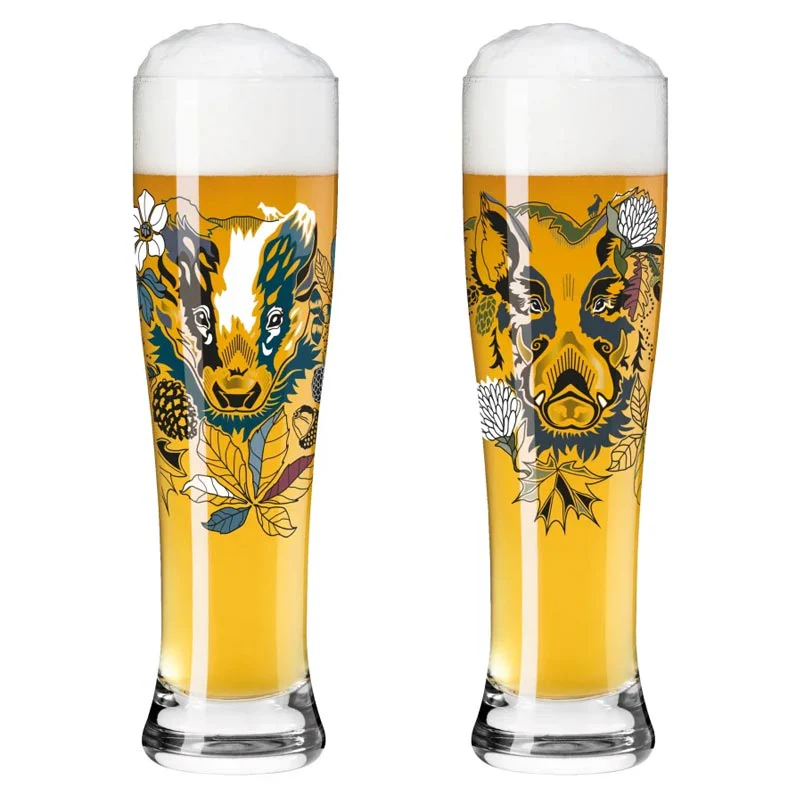 Brauchzeit 'Weizen' (Wheat Beer) Glass Set featuring Wild Boar and Badger Illustration, des. Petra Mohr for Ritzenhoff - Image 3