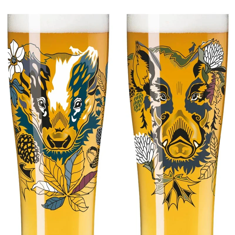 Brauchzeit 'Weizen' (Wheat Beer) Glass Set featuring Wild Boar and Badger Illustration, des. Petra Mohr for Ritzenhoff - Image 4
