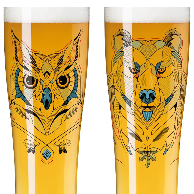 Brauchzeit 'Weizen' (Wheat Beer) Glass Set featuring Bear and Owl Illustration, des. Andreas Preis for Ritzenhoff - Image 4