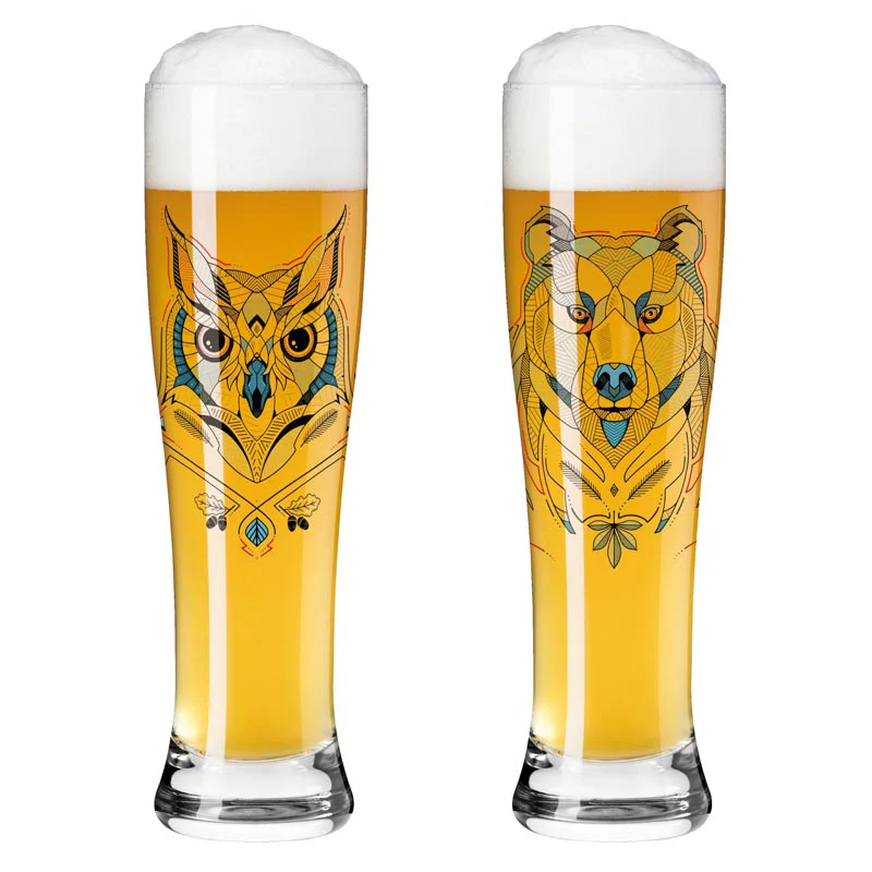 Brauchzeit 'Weizen' (Wheat Beer) Glass Set featuring Bear and Owl Illustration, des. Andreas Preis for Ritzenhoff - Image 5
