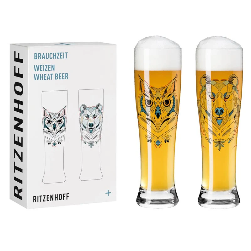 Brauchzeit 'Weizen' (Wheat Beer) Glass Set featuring Bear and Owl Illustration, des. Andreas Preis for Ritzenhoff - Image 6