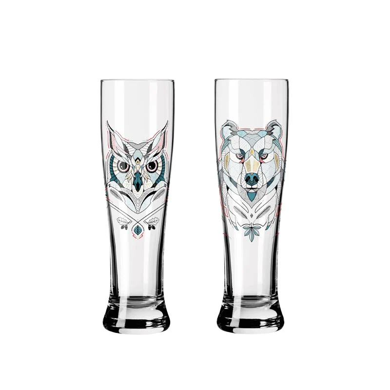 Brauchzeit 'Weizen' (Wheat Beer) Glass Set featuring Bear and Owl Illustration, des. Andreas Preis for Ritzenhoff - Image 8