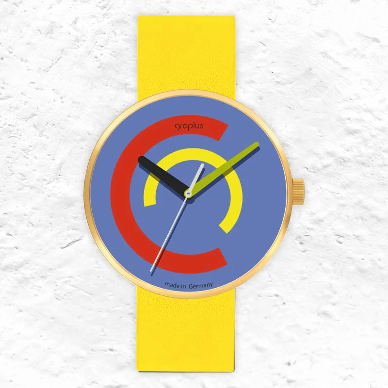 Centum Watch - Leather Band - Blue red / yellow Dial - by Walter Gropius Watches