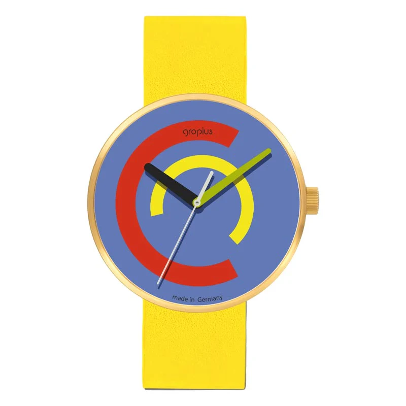 Centum Watch - Leather Band - Blue red / yellow Dial - by Walter Gropius Watches - Image 2