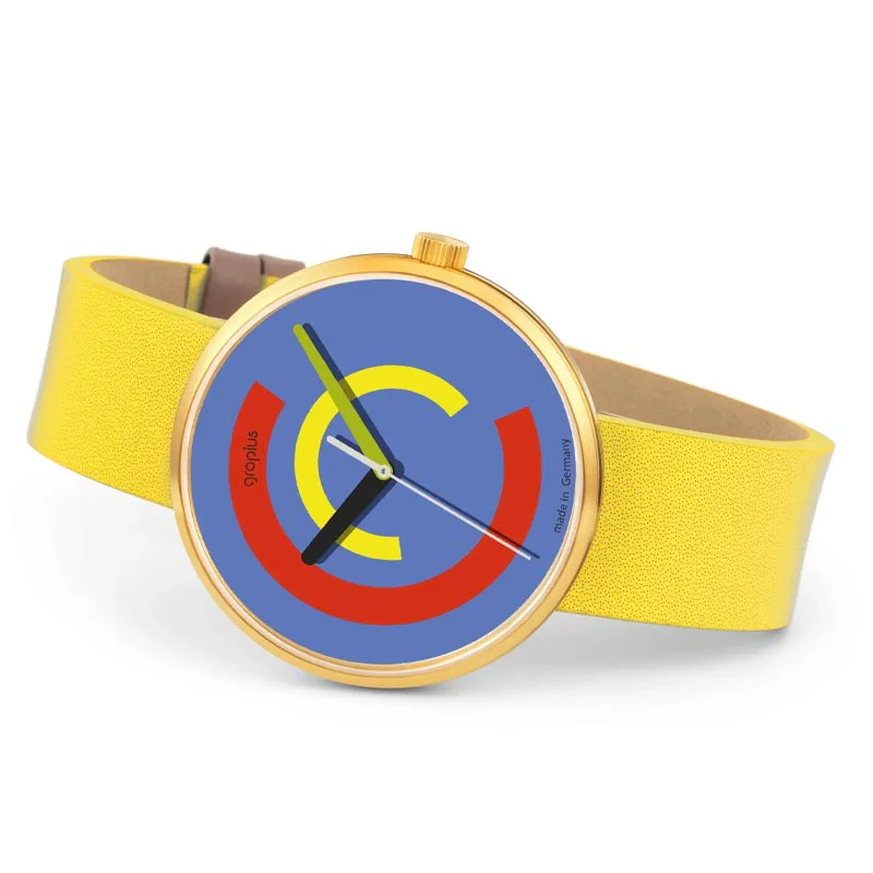 Centum Watch - Leather Band - Blue red / yellow Dial - by Walter Gropius Watches - Image 3