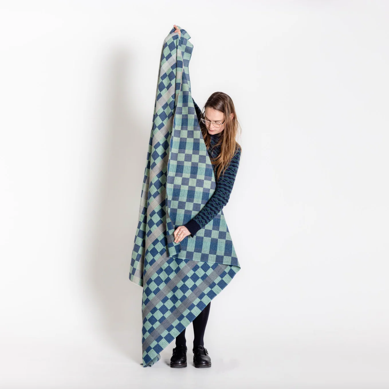 Checkerboard blanket / throw - Marine - by Hannah Robson - Image 2