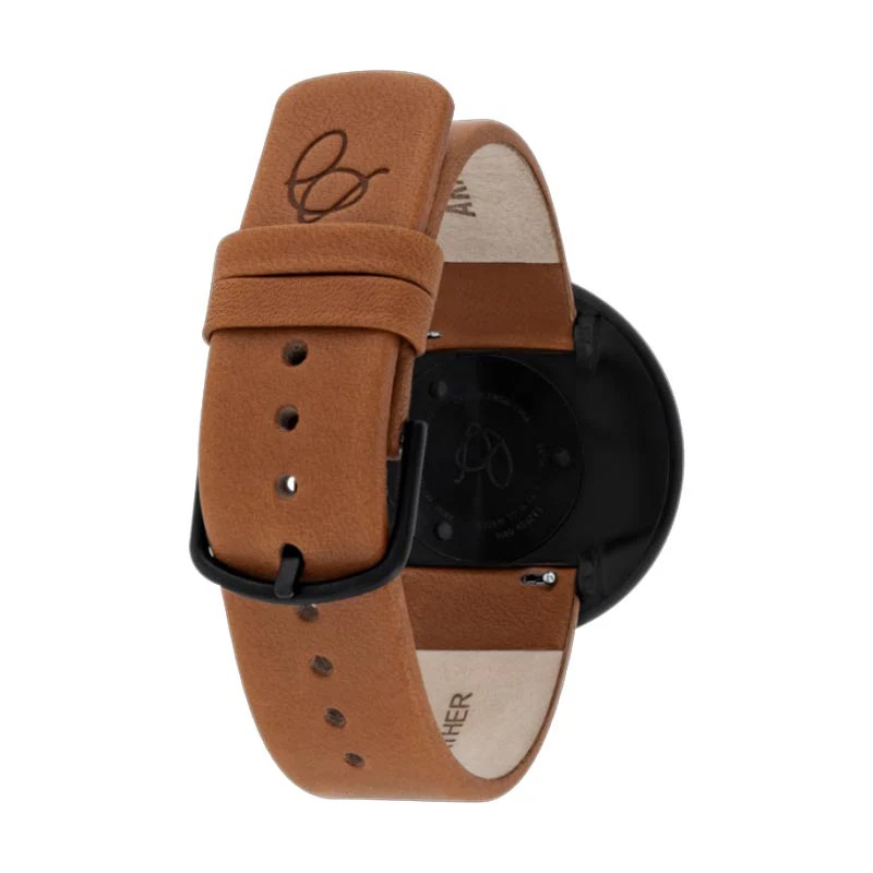 City Hall Watch, des. Arne Jacobsen - 40mm - Black with Brown Pampass Leather Strap - Image 4