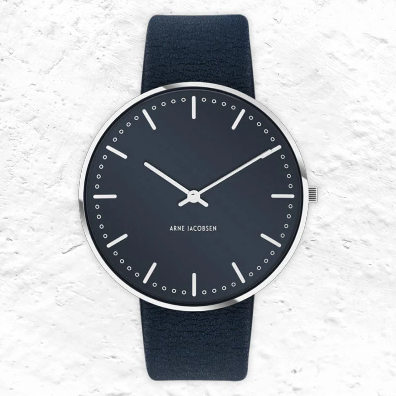 City Hall Watch, des. Arne Jacobsen - 40mm - Oxford Blue with Oxford Blue Leather Strap