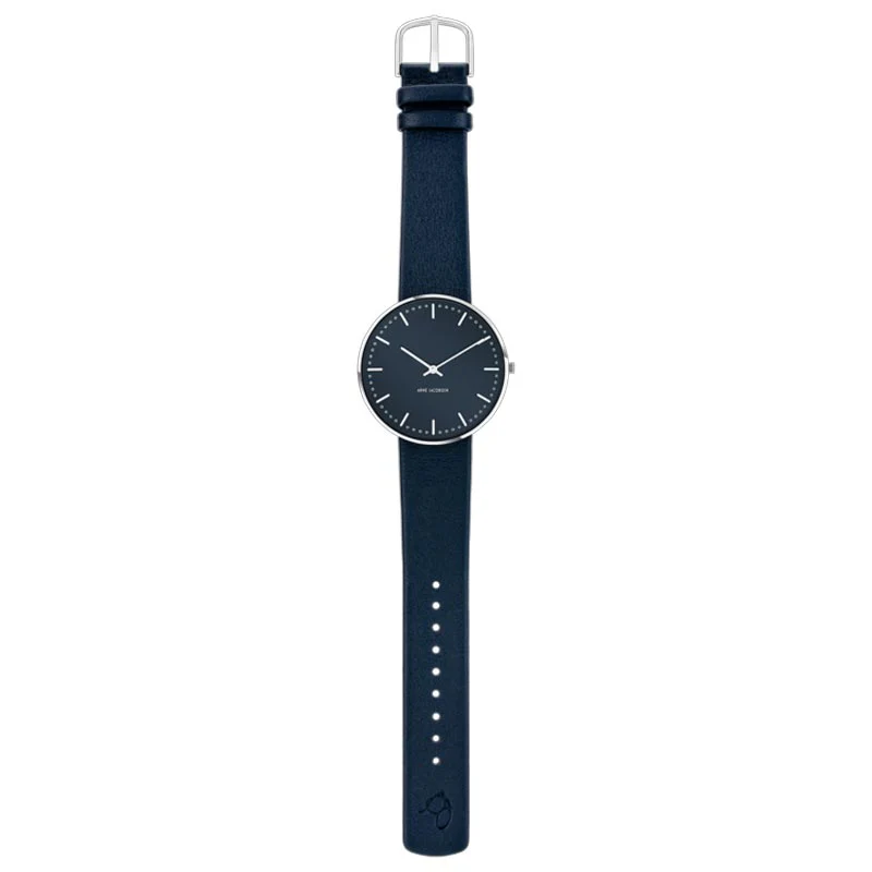 City Hall Watch, des. Arne Jacobsen - 40mm - Oxford Blue with Oxford Blue Leather Strap - Image 2