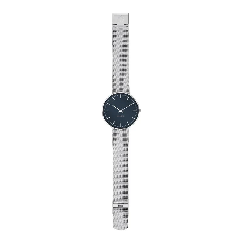 City Hall watch des. Arne Jacobsen - 40mm diameter, Oxford blue dial, matt steel mesh strap - Image 2