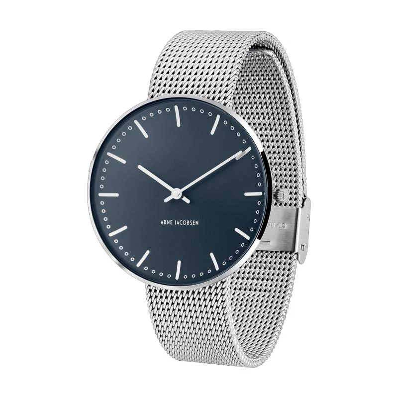City Hall watch des. Arne Jacobsen - 40mm diameter, Oxford blue dial, matt steel mesh strap - Image 3