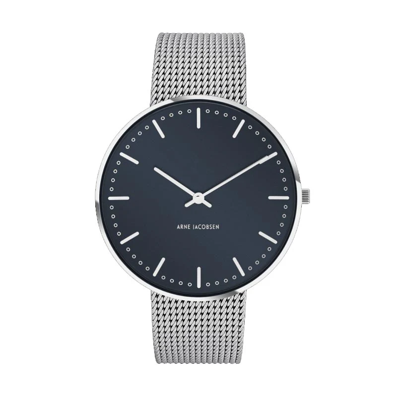 City Hall watch des. Arne Jacobsen - 40mm diameter, Oxford blue dial, matt steel mesh strap - Image 7