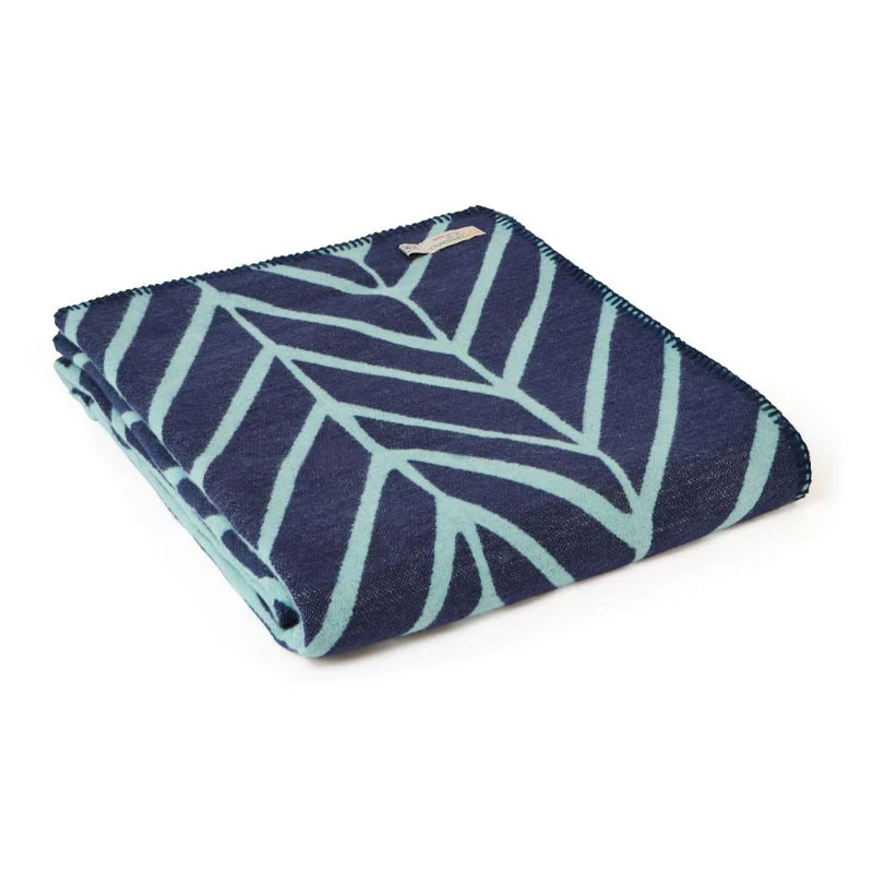 Cotton Nordic Navy & Spearmint Throw with blanket stitch - by Tweedmill - Image 3