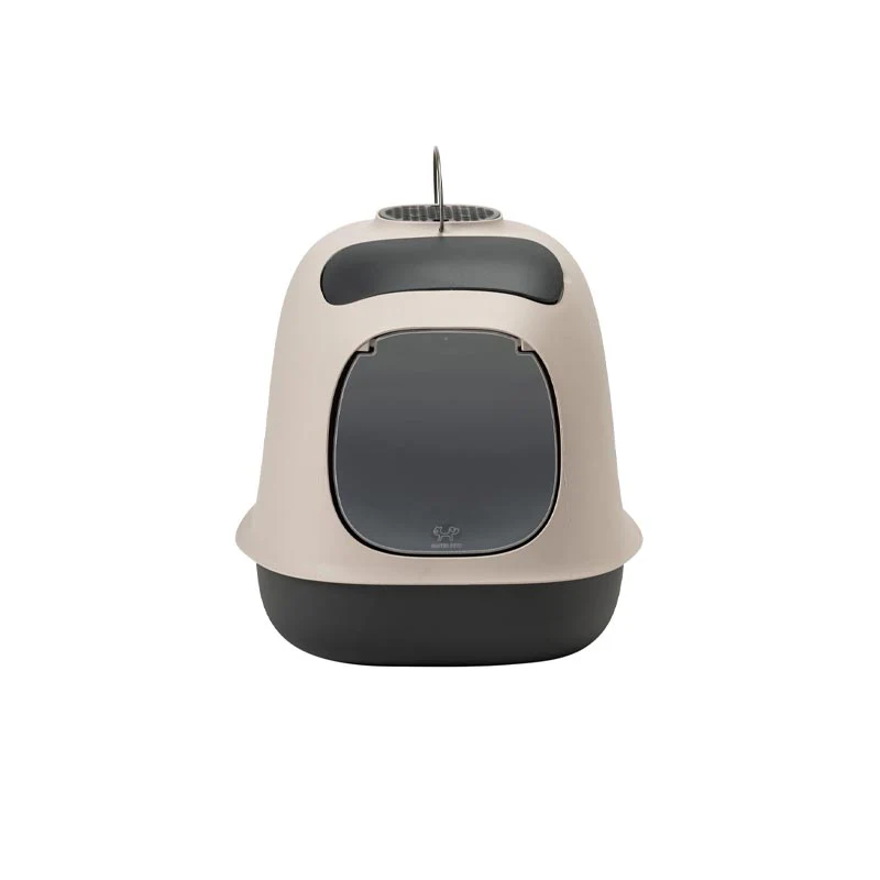 "Minù" Covered Cat Litter Tray with Scoop and Odor Filter - Dove Grey - by United Pets - Image 2