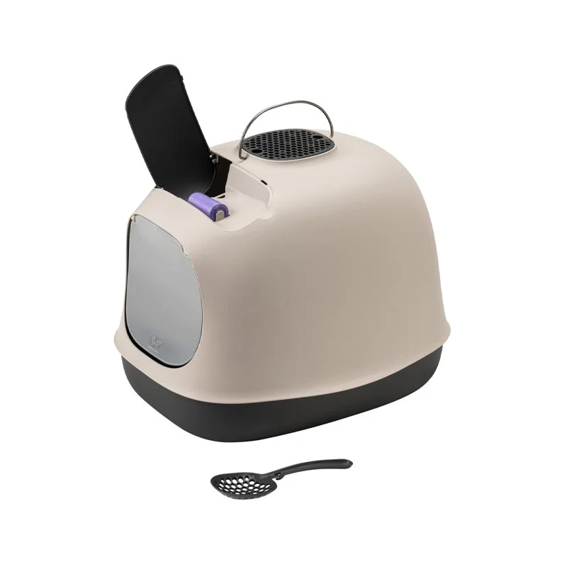 "Minù" Covered Cat Litter Tray with Scoop and Odor Filter - Dove Grey - by United Pets - Image 5