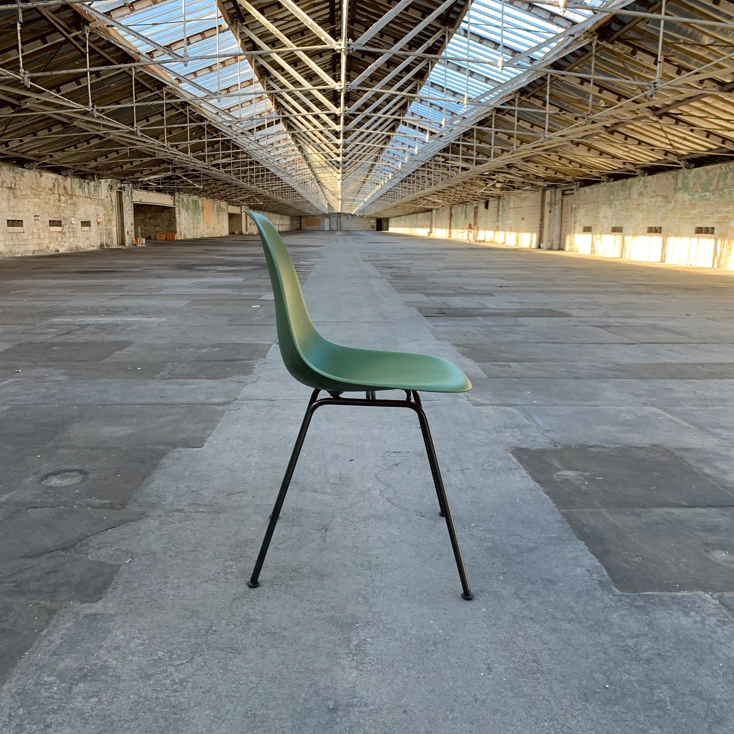 DSX RE Plastic Side Chair des. C&R Eames, 1950 - forest shell / black legs (made by Vitra) - Image 4