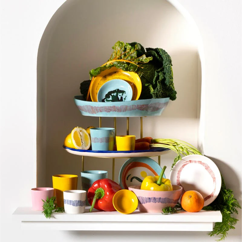 Feast bowl - pink with blue stripes - des. Yotam Ottolengi for Serax - Image 4