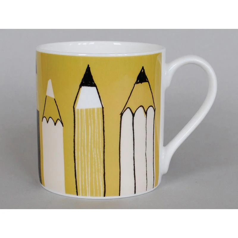 Gallery Mug - Pencils Olive - Bone China decorated in Stoke-on-Trent by Repeat Repeat - Image 2