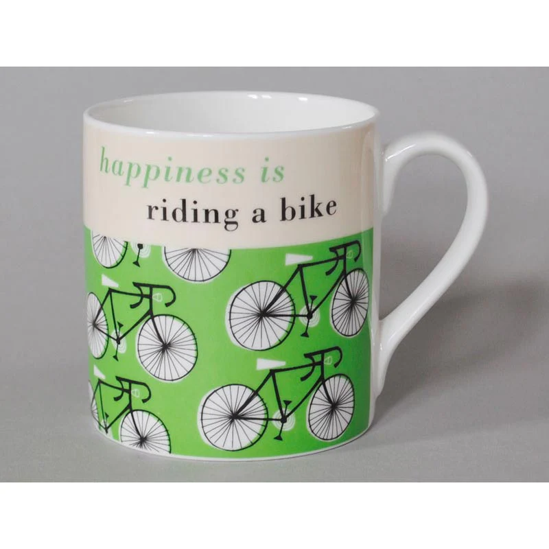 Happiness Cycling Bone China Mug Green - by Repeat Repeat - Image 3