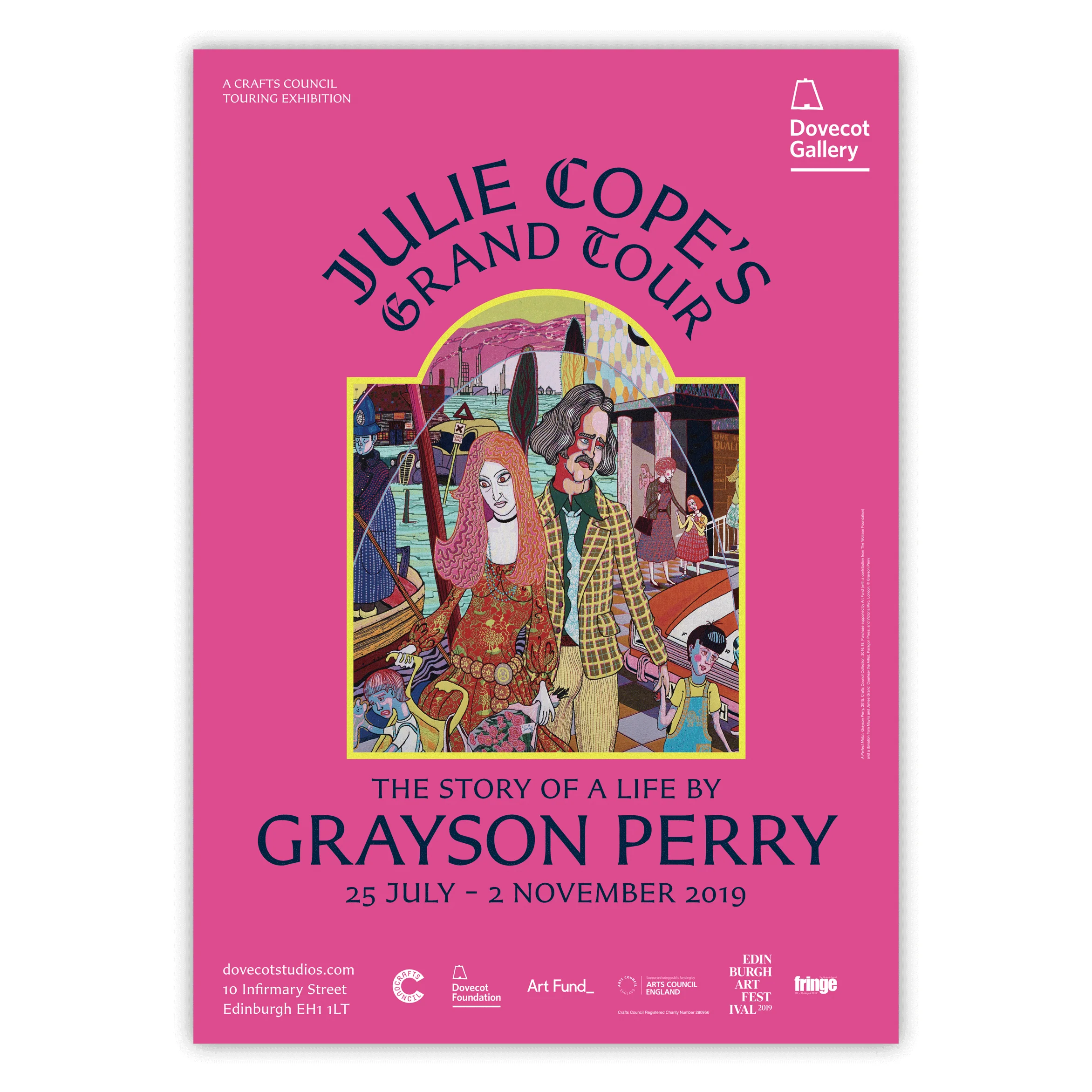 Julie Cope's Grand Tour Exhibition Poster by Grayson Perry (pink) - Image 2