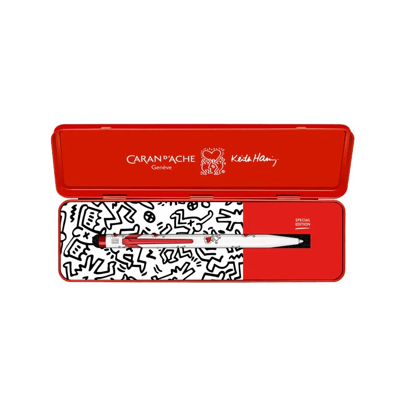 Keith Haring metal ballpoint pen (white) by Caran d’Ache - special edition - Image 2