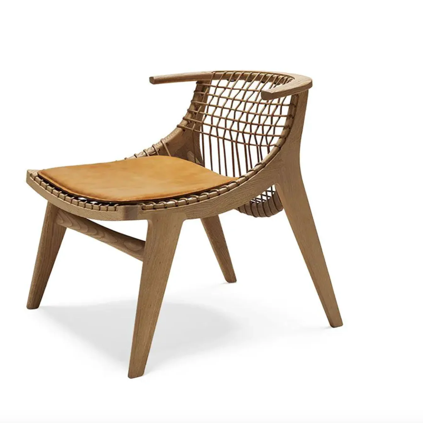 Klismos lounge chair - oak, with leather seat pad - des. Antonio Citterio, 2022 for Knoll