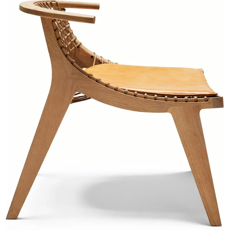 Klismos lounge chair - oak, with leather seat pad - des. Antonio Citterio, 2022 for Knoll - Image 3