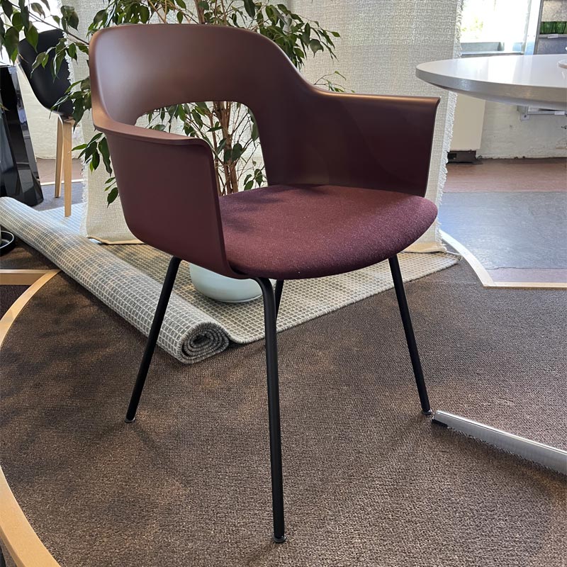 Layout 213 - dining armchair - Bordeaux shell - upholstered seat Fiord 591 - black 4 leg base, - des. Julien Renault (made by HAY)
