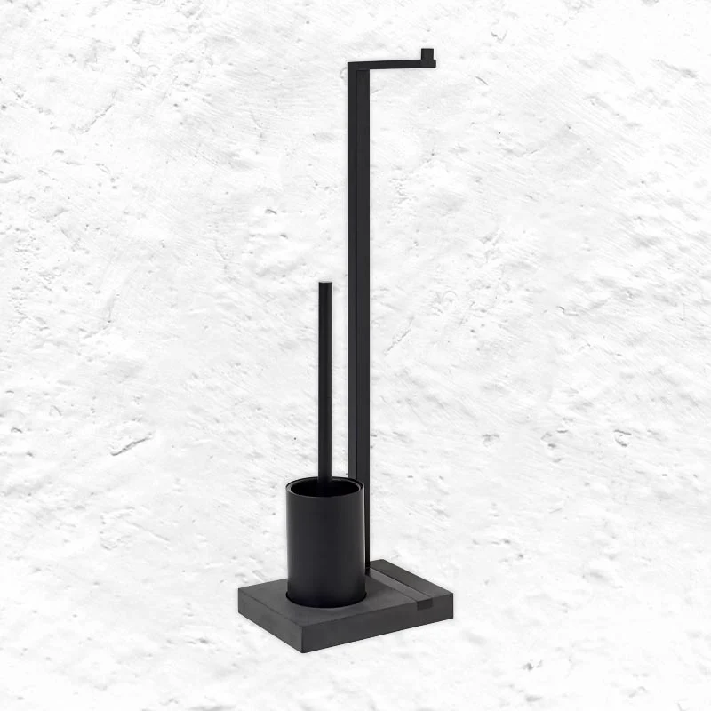 Menoto Toilet roll holder and brush (black) des Floz Industrie for blomus