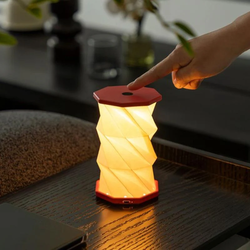 Mini Hexagon Twist Lamp - Coral Red - by Gingko - Image 2