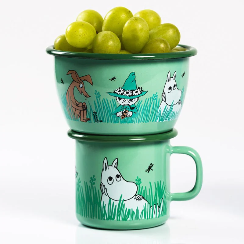Moomin Enamel Bowl - In the garden, boys - by Muurla - Image 5