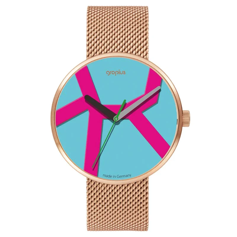 Move Watch - Rose Gold Mesh Band - Blue Pink Dial - by Walter Gropius Watches - Image 3