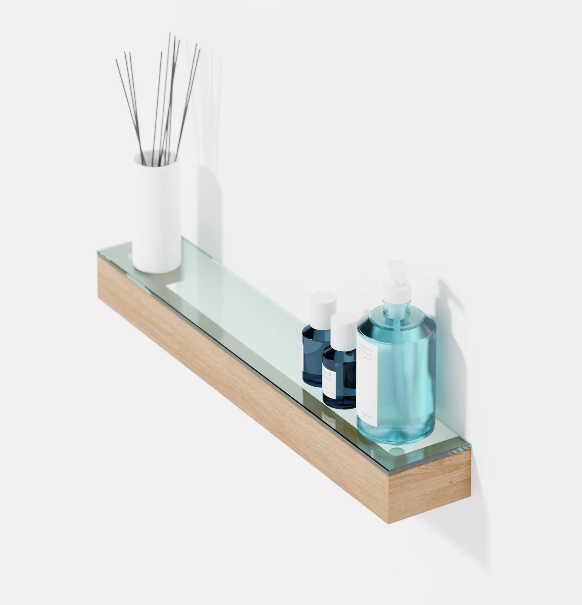 Oak & Glass Shelf des. Lincoln Rivers for Wireworks - Image 2