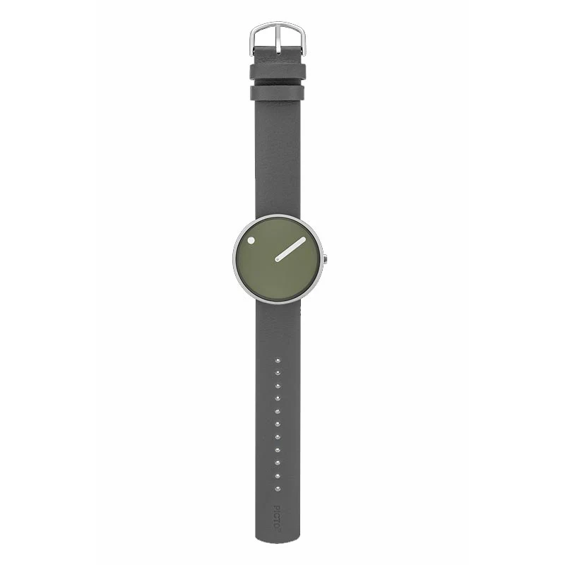Picto watch - fresh olive dial, thunder grey leather strap - Image 3