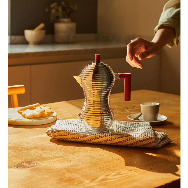 Pulcina Induction Coffee maker - 3 cup, red - des. Michele de Lucchi (made by Alessi) - Image 3