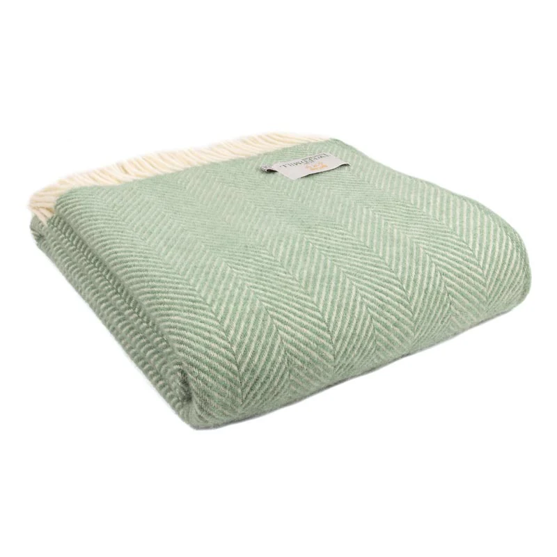 Pure New Wool Throw - Fishbone - Sea green - Image 2