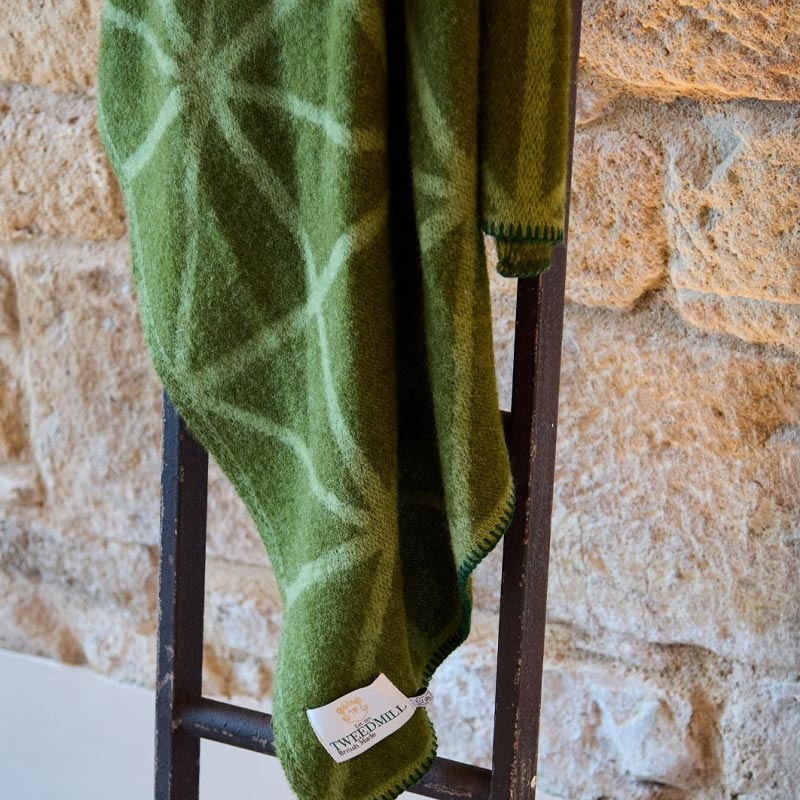 Pure New Wool Throw Geometric Jacquard - Fern Green - by Tweedmill - Image 3