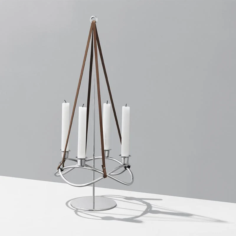 Season Candleholder Extension - mirror polished steel and brown leather - des. Maria Berntsen for Georg Jensen - Image 2